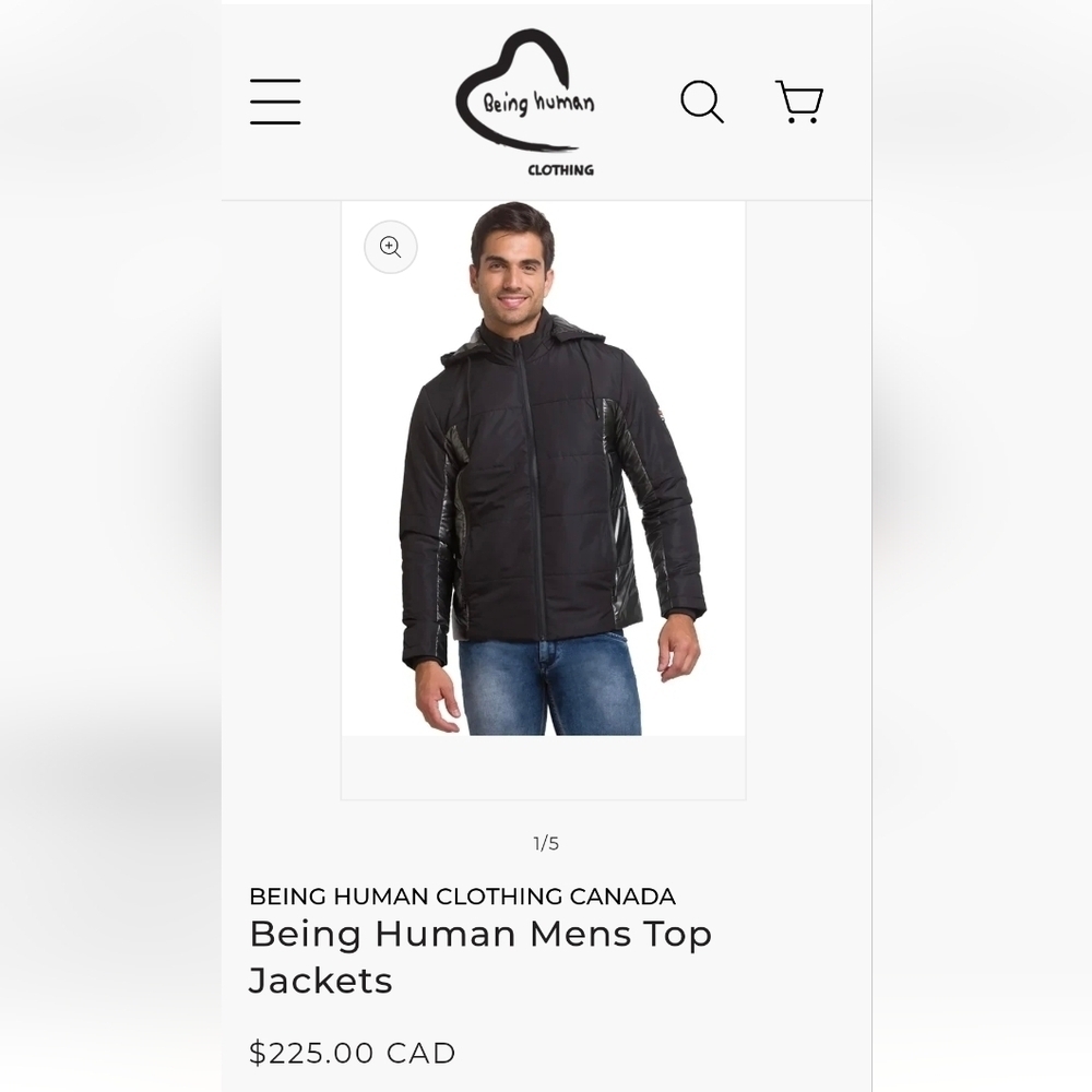 NWOT Being Human Men's Hooded Black Jacket, Size 3XL, Matte and Glossy Puffer